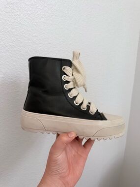 High-Top Platform Lace-Up Sneaker Boot in Black and Cream